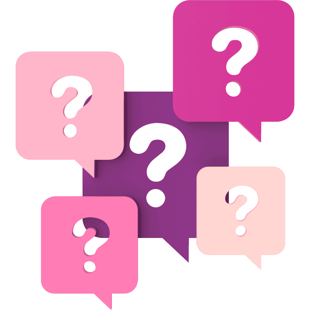 Illustrated question-mark speech bubbles