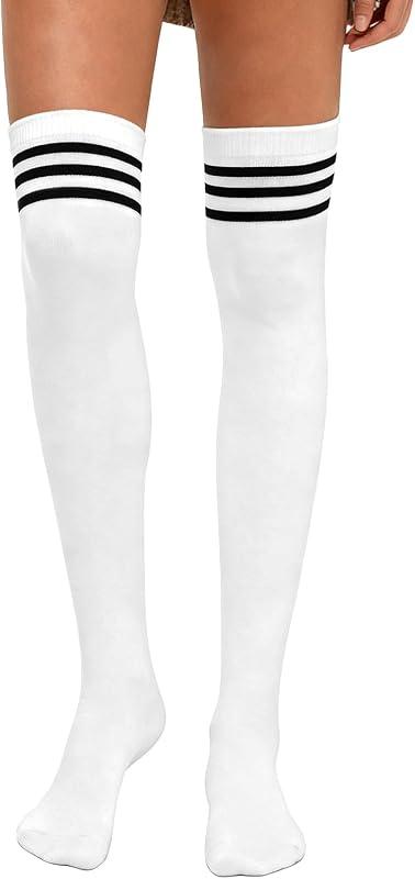 MESU Womens Stripe Extra Long Thigh Over the Knee High Socks High Boot Stockings B - White : Clothing, Shoes & Jewelry