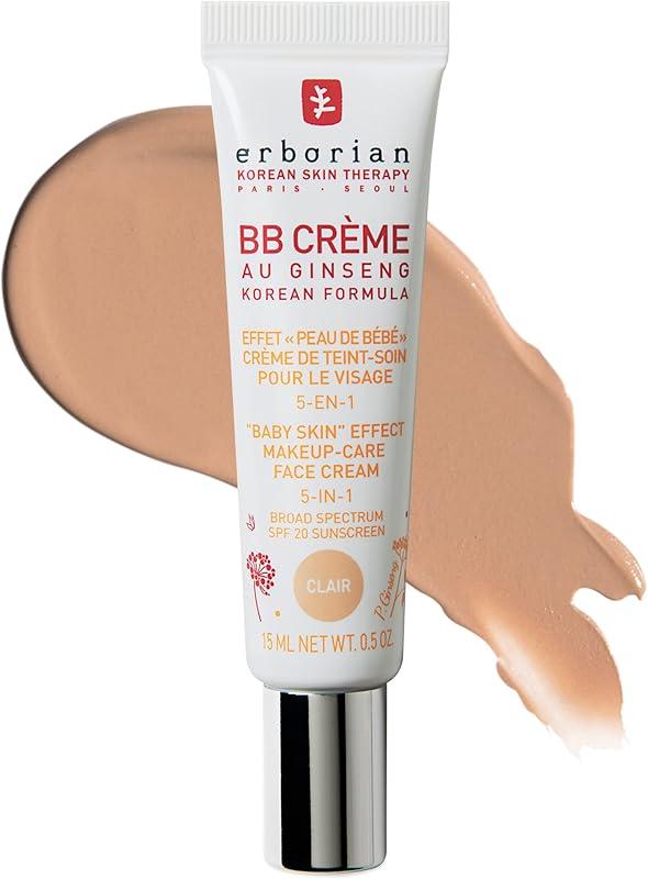 Erborian BB Cream with Ginseng, Fair (Clair) - Lightweight Buildable Coverage with SPF 20 & Ultra-Soft Matte Finish Minimizes Pores & Imperfections - Korean Face Skincare - 0.5 Oz 