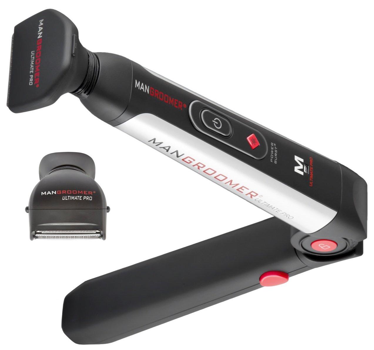 MANGROOMER Ultimate Pro Back Shaver with 2 Shock Absorber Flex Heads, Black and Red, 1 Count
