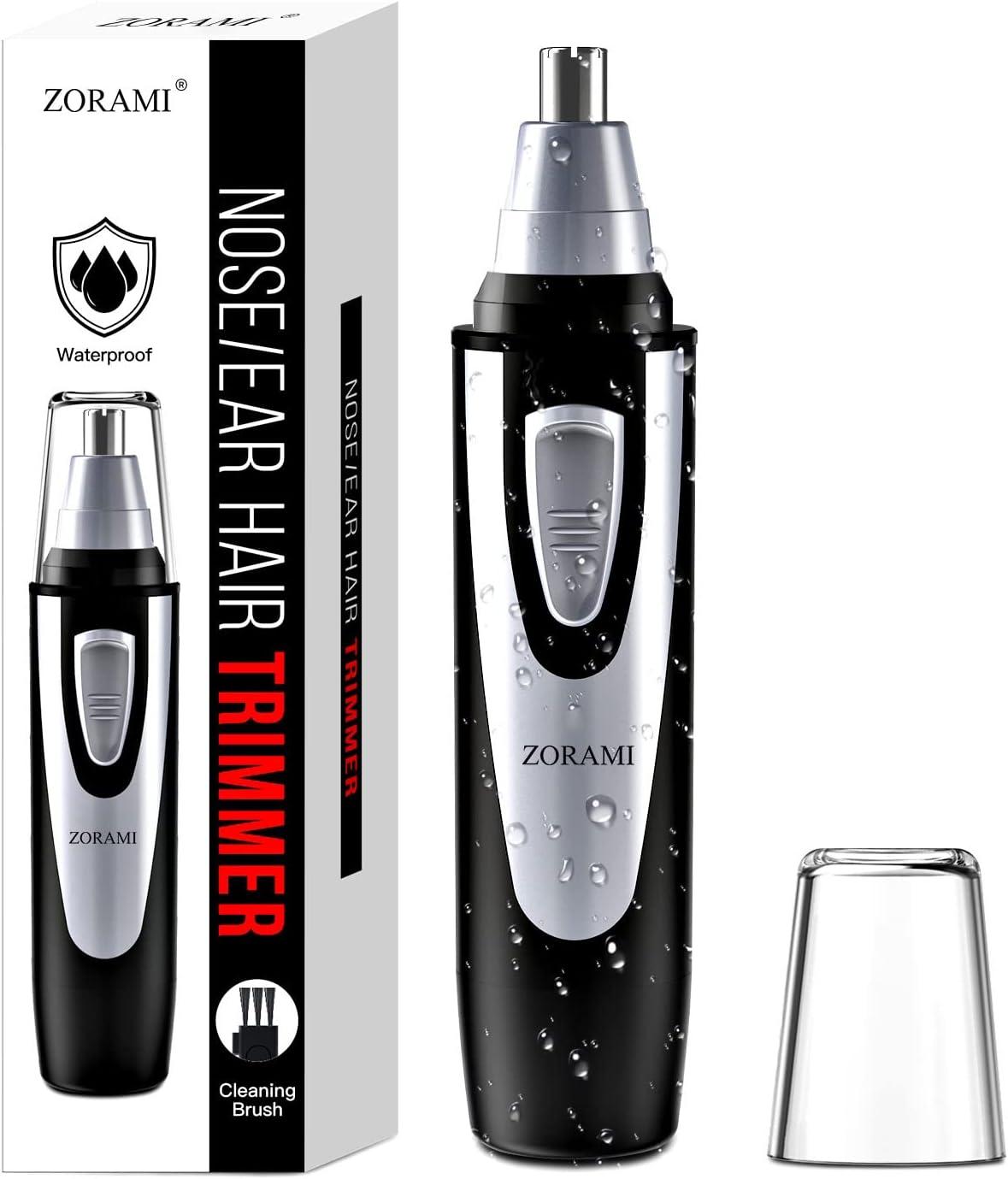 ZORAMI Ear and Nose Hair Trimmer, IPX7 Waterproof, Dual Edge Blades, Battery-Operated