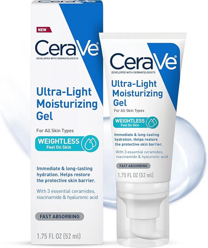 CeraVe Ultra-Light Moisturizing Gel, Hydrating Gel Face Moisturizer For Men & For Women with Ceramides, Niacinamide, Hyaluronic Acid, Fragrance Free, Oil-Free, Mattifying Moisturiz