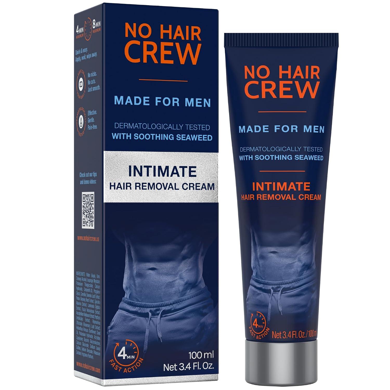 No Hair Crew Intimate Hair Removal Cream for Men, Depilatory for Coarse Male Body Hair, 100ml