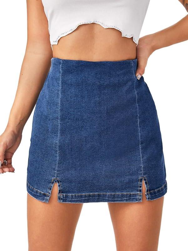 Floerns Women's Casual Split Hem High Waist Denim Skorts Skirt Shorts Blue M | Amazon.com