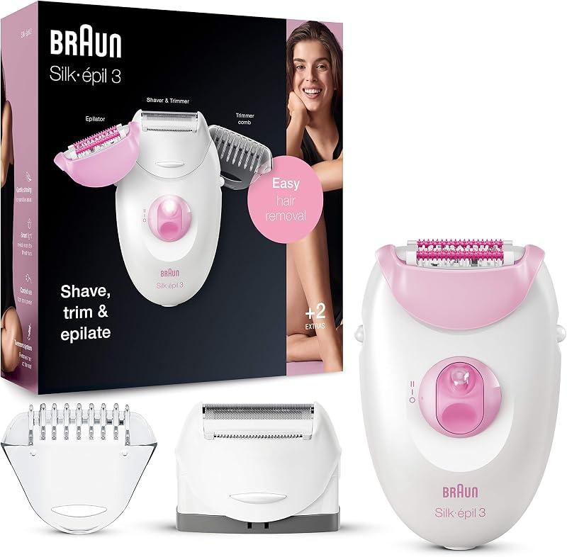 Braun Silk-épil 3 3-270 Epilator for Long-Lasting Hair Removal, 20 Tweezer System, SmartLight