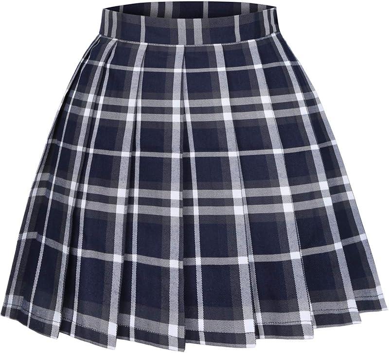 Seazoon Women Pleated Mini Skirt Solid Ruffle Summer Fashion Skirts SE225-419-Plaid 36-L : Clothing, Shoes & Jewelry